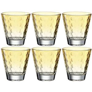 Leonardo Optic 025897 Drinkglazen, 6-delige set, vaatwasmachinebestendige waterglazen, kleurrijke drinkbekers van glas, drankset geel, 6 stuks, 215 ml