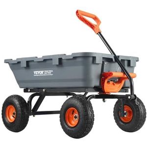 VEVOR 800 lbs Poly Dump Tuin Cart, Heavy Duty Yard Dump Cart Wagon, 4 wiel kruiwagen met 10"" banden, 180 ° draaibare handgreep, stalen frame en Quick Release System