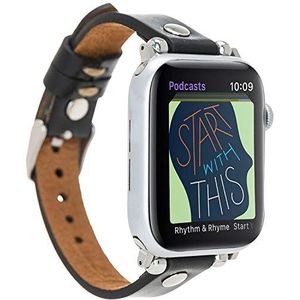 VENTA® leren armband slim voor Apple Watch 1/2/3/4/5 wisselarmband, compatibel met Apple Watch, reserve-armband, echt leer (42-44 mm / zwart / VA18-RST1) + adapterset zilver