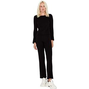 Trendyol Dames Effen dunne gebreide blouse-broek tweedelige set, Zwart, S