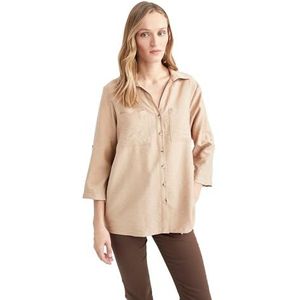 DeFacto Dameshemd van katoenweefsel met lange mouwen, Vison, S