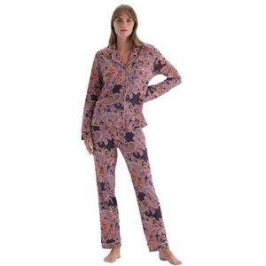 Dagi Damesshirt met lange mouwen en patroon, pyjamaset, pyjamaset, Meerkleurig, S