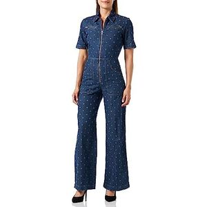 Love Moschino Korte sleeved Worker Jumpsuit voor dames, Donkerblauw denim, 40