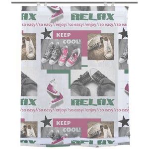 Home fashion 69326-759 vouwgordijn digitale print""Relax"" met haken, voile, 140 x 120 cm, roze-groen
