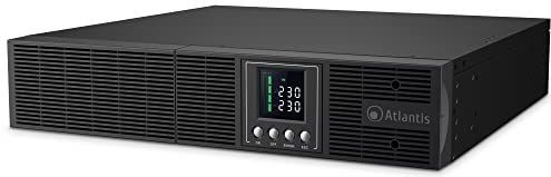 Atlantis A03-OP2002P-RC PRO UPS Server Rack Tower On Line dubbele conversie 2000VA 1800W LCD-display, USB, RS-232, 8 IEC-uitgangen, EPO-poort, SNMP-slot, met 4 12V-9Ah accu's