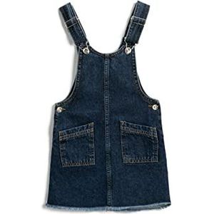 Koton Meisjesjurk met bandjes, Jean Dungarees, katoenen zakknoopjurk, Dark Indigo (din), 6-7 Jaren
