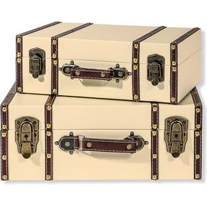 Trademark Innovations Vintage stijl houten decoratieve koffers (set van 2, crème)