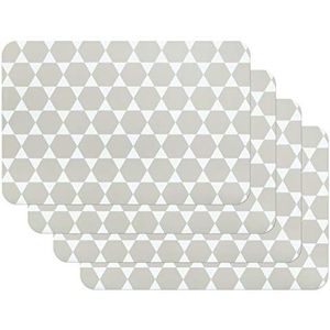 Venilia Caline Grijs placemat, placemat voor eetkamer, hexagon vintage patroon, 4-delige set afwasbaar polypropyleen, geschikt voor levensmiddelen, 45 x 30 cm, 4 stuks, 59042
