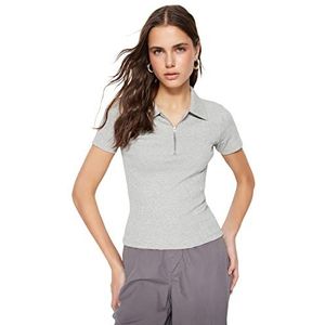 Trendyol Dames slim fit basic polo hals gebreide blouse shirt, Grijze Melange, S