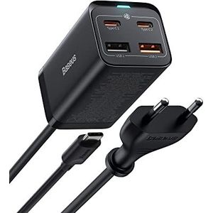 Baseus USB C-snellader, 65 W, PD GaN3 Fast Wall Block, 4-poorten [2USB-C + 2USB] laadstation met 5 ft AC-kabel voor MacBook Pro/Air, USB-C Laptop, iPhone 13/12, Samsung Galaxy