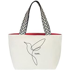 hello-bags. Premium canvas tas voor dames incl. ritssluiting buiten, binnenzak met ritssluiting en rode linnen voering, cadeauverpakking, kleur: ecru/zwart, 50 x 30 cm, Ruw