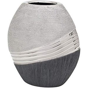 Dekohelden24 Elegante moderne decoratieve designer keramische vaas in zilver-grijs ovaal, 20 cm