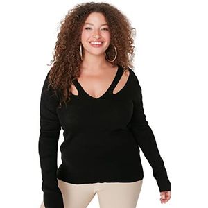Trendyol Vrouwen Big Size Fitted Shift V-hals Knitwear Plus Size Jumper, Zwart, 3XL