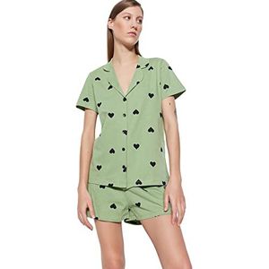 Trendyol Dames hart middelste gebreide shirt-broek pyjama set, Groen, S