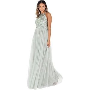 Maya Deluxe Maxi-jurk voor dames, bruidsmeisje, halterjurk, pailletten, versierd, eindexamenfeest, bruiloft, Groene Lelie, 44