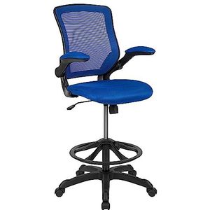 Flash Furniture Ergonomische tekenstoel met verstelbare voetring en inklapbare armen, middenleuning, blauw