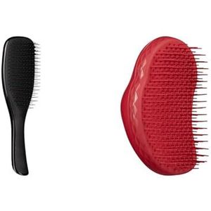 Tangle Teezer Thick & Curly Salsa Red Professionele haarborstel, speciaal voor dik en krullend haar & Tangle Teezer Wet Detangler, Buigzame Borstelharen, Handige Greep Middernacht Zwart, Lwd-Bb-010418