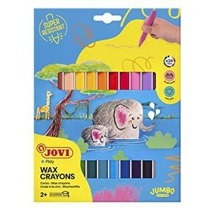Jovi - Jumbo Easy Grip Crayons, Koffer met 24 driehoekige kleurpotloden, Diverse kleuren, Super resistent en hoge prestaties, Glutenvrij (973/24)