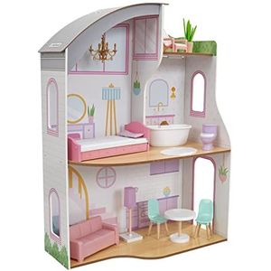 KidKraft Elise 10237 Houten poppenhuis met meubels en accessoires, speelset met dakterras, voor poppen van 30 cm, speelgoed voor kinderen vanaf 3 jaar