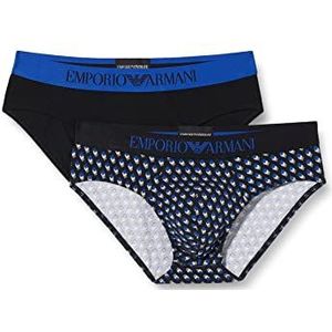 Emporio Armani Underwear Men's 2 Pack Classic Pattern Mix Elastische band 2-Pack brief, 3D Squares/Zwart, S