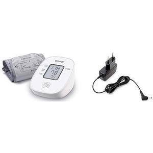 OMRON X2 Basic – Klinisch gevalideerde automatische bloeddrukmeter | Bovenarm bloeddrukmeter & OMRON Healthcare 9546045-8 Universele voedingsadapter (HHP-CM01), 5.5cm x 9.7cm x 7.5cm, Zwart