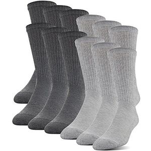 Gildan Half Cushion Crew Sokken voor heren, polyester, 12 stuks, grijs