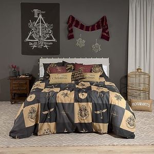 Belum Harry Potter dekbedovertrek met knopen, 100% katoen, model Zweinstein, geruit, voor bedden van 150/160 cm (240 x 220 cm)