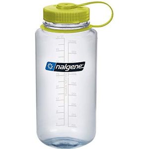 Nalgene Sustain Tritan BPA-vrije waterfles gemaakt van materiaal afgeleid van 50% plastic afval, 32oz, brede mond, helder