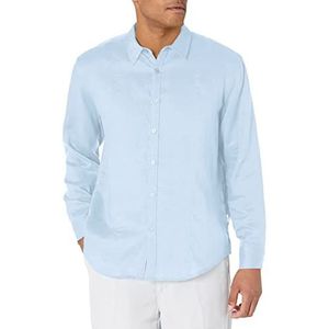 Cubavera Heren lange mouwen 100% linnen met biesdetails hemd, kasjmier blauw, 4XL, Cashmere Blue, 4XL Groten mate & Tall