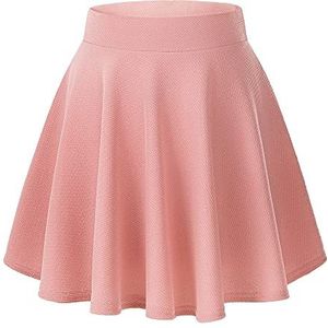 Urban CoCo Basic veelzijdige rekbare uitlopende casual mini-skaterrok voor dames, roze, XXL