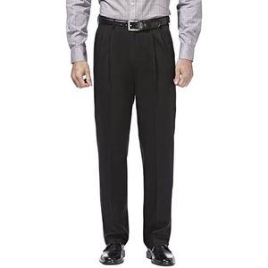 Haggar Men's Premium No Iron Classic Fit Expandable Waist Pleat Front Pant, Black, 36x32