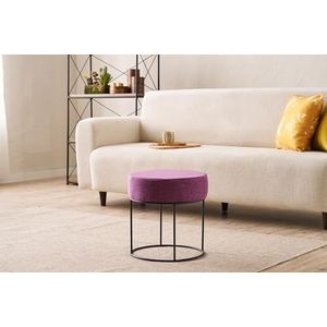 Atelier Del Sofa Stijlvolle paarse poef met metalen benen, 40 cm diameter en hoogte | 50% katoen/50% polyester, gemakkelijk te reinigen stof, 32 DNS-schuim voor comfort | perfect voor moderne