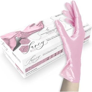 Unigloves Unigloves FANCY Rose Nitril handschoenen, glanzend roze, wegwerphandschoenen, niet steriel, latexvrij, poedervrij, geschikt voor levensmiddelen, bescherming tegen virussen, schimmels en