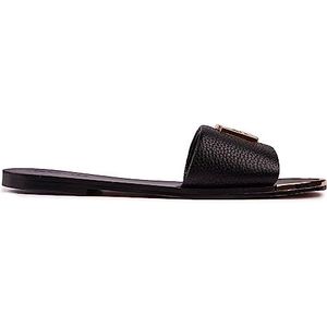 DKNY Dames Gracen Leather Flat Slide, zwart, 36.5 EU