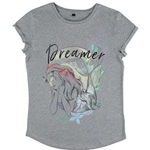 Disney Women's The Little Mermaid-Dreamer Organic Rold Sleeve T-Shirt, Melange Grey, M, grijs (melange grey), M