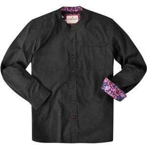 Joe Browns Heren klassiek overhemd met lange mouwen met opa kraag, zwart, L, Zwart, L