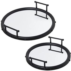 Set van 2 ronde trays van metaal en spiegel, matzwart, 47 x 9 cm en 40 x 9 cm, INT.41 en 33 cm