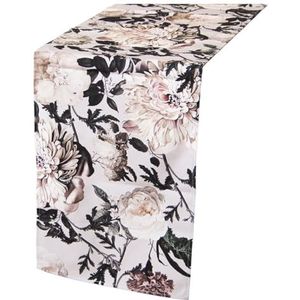 Alexandra House Living Tafelloper grijs textiel 33 x 180 cm katoen bloemenpatroon