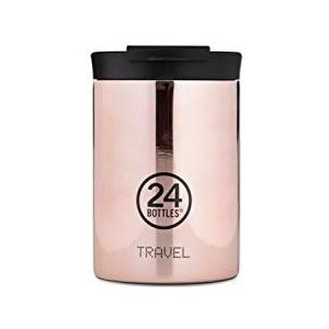 24 flessen geïsoleerde Coffee to go beker 'Travel Tumbler Glow' van roestvrij staal 350 ml, kleur: roségoud