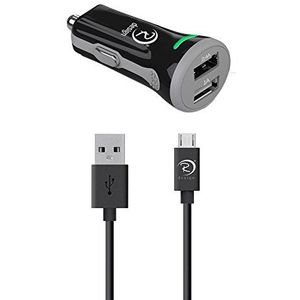 [Android gecertificeerd] Raven Design® kabel Micro USB op USB, robuust, 1 meter + autolader x2 USB-poorten, snel opladen 3,4 A voor smartphone, tablet, Android, Samsung, HTC, Nokia, Sony en andere