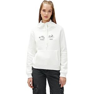 Koton Dames Shawl Collar Printed Kangaroo Pocket Detail Sweatshirt, Off White (003), M