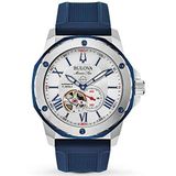 Bulova Heren analoog mechanisch horloge met siliconen armband 98A225, blauw, blauw, Band