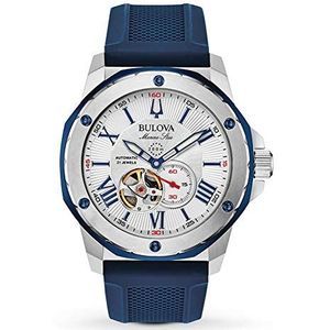 Bulova Heren analoog mechanisch horloge met siliconen armband 98A225, blauw, blauw, Band