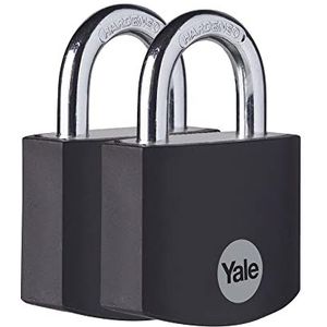 Yale - YE3B/38/119/2/BK standaard veiligheid 38 mm aluminium hangslot - zwart, verpakking 2 - open stalen kranen - 3 knoppen