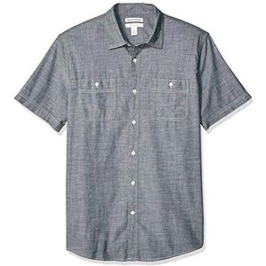 Amazon Essentials Men's Chambray-shirt met korte mouwen, Grijs, M