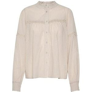 KAFFE Dames T-shirt, casual, mandarijn, kraag, kant, details button up, Feather Grey, 34
