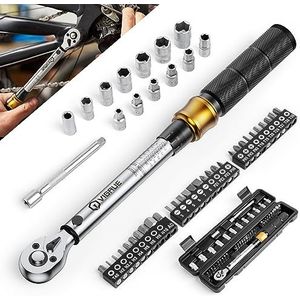 VIGRUE Momentsleutelset, 1/4 inch, 5-25 Nm ± 4% foutnauwkeurigheid met verlengstang, universeel gewricht, magnetische bougiehuls, bits, voor fiets en motorfiets