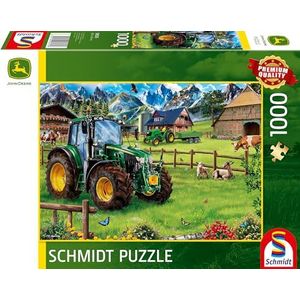 Schmidt Spiele 58535 Alpenvorland met tractor, John Deere 6120M, puzzel met 1000 stukjes, kleurrijk