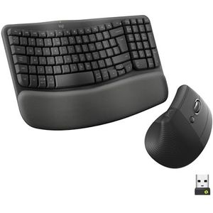 Logitech Wave Keys draadloos ergonomisch toetsenbord - Grafiet, US International QWERTY indeling, Logitech Vertical Ergonomic Mouse, Wireless, Bluetooth or Logi Bolt USB Receiver, Silent Clicks