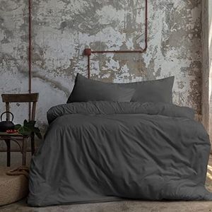 Komfortec Premium beddengoed, 155 x 220 cm, dekbedovertrek + 40 x 80 cm, 2 kussenslopen, geborsteld 100% polyester-microvezel, 120 g/m², 3-delige superzachte beddengoedset, antraciet